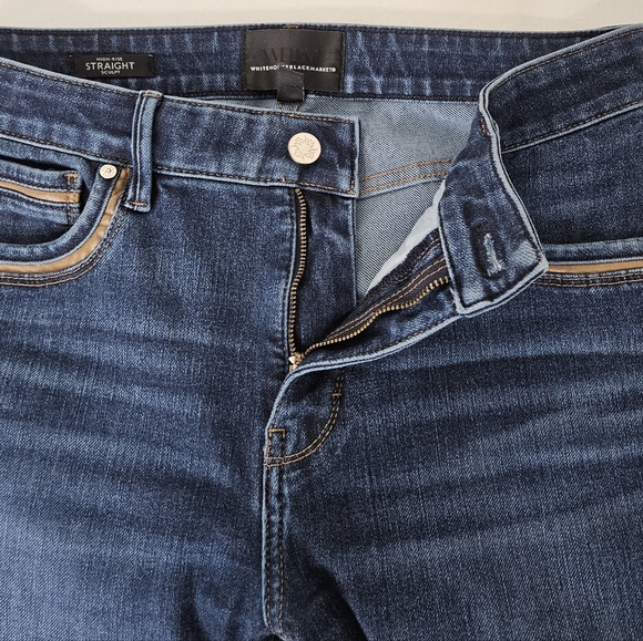 White House Black Market High-Rise Sculpt Straight Jean with Faux Leather Trim - Picture 6 of 16